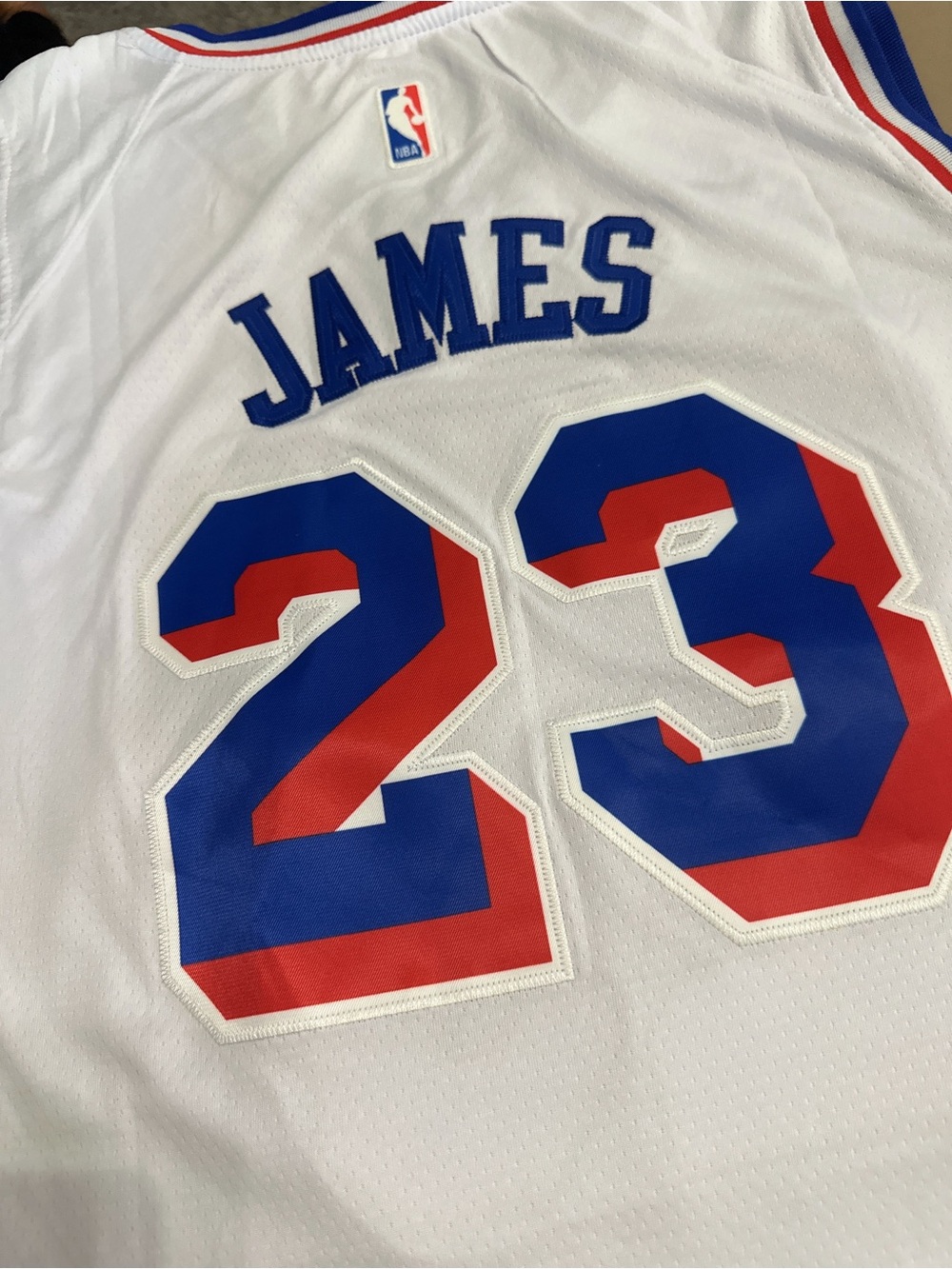 NBA White Jersey with Red and Blue Accents